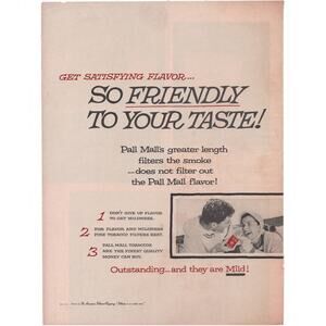 Pall Mall Cigarette Advertisement Vintage 1957 Tobacciana 3 Color Winter Snow